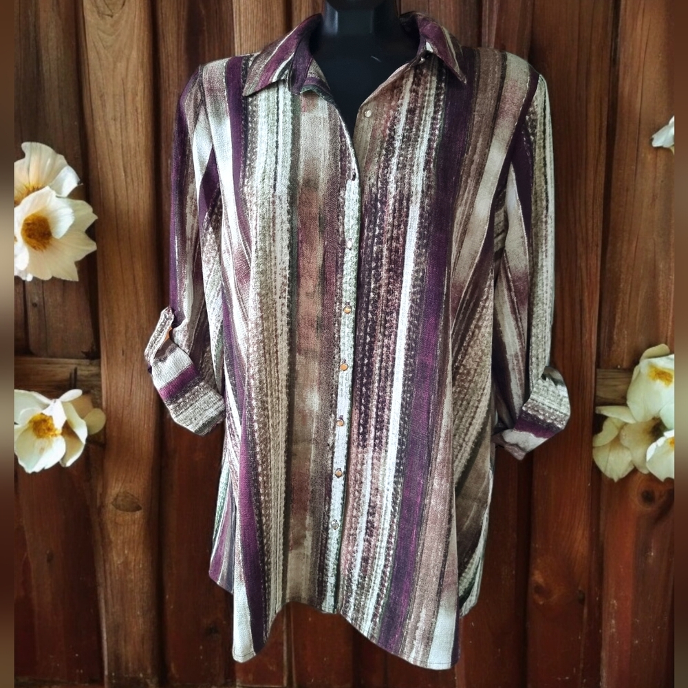 Counterparts Long Flowy Button Down Blouse